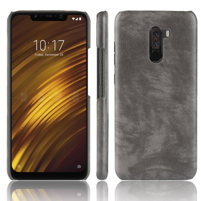 Hoesje Xiaomi Pocophone F1 Grijs Zwart Lychee Leereffect