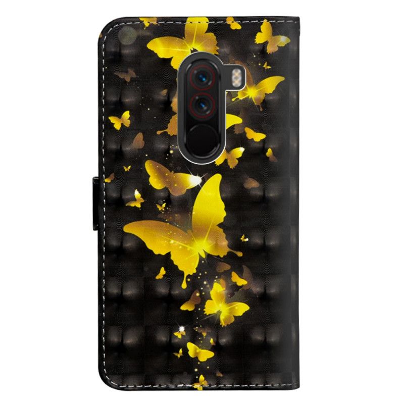 Leren Hoesje Xiaomi Pocophone F1 Gele Vlinders