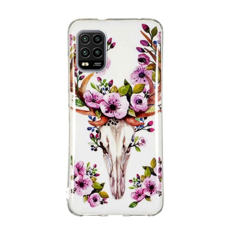 Case Hoesje Xiaomi Mi 10 Lite Telefoonhoesje Eland Met Fluorescerende Bloemen