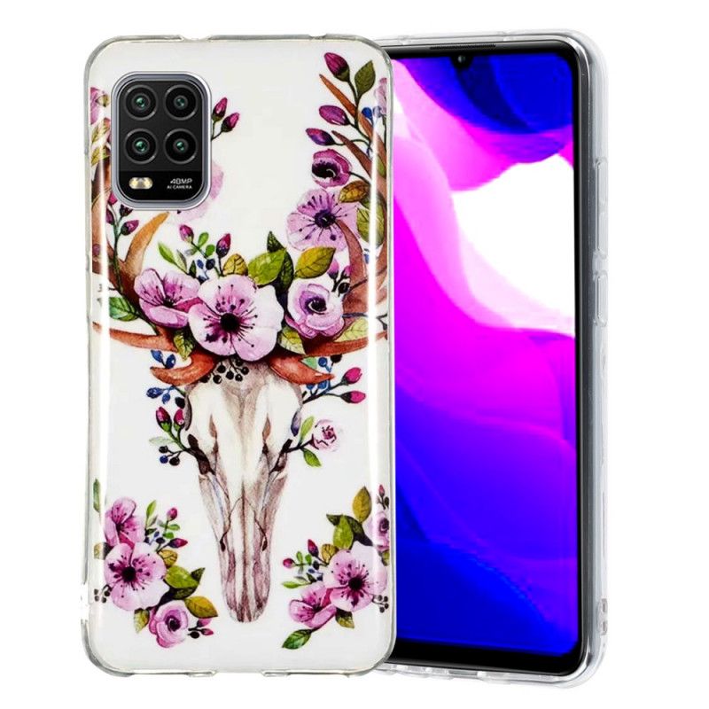 Case Hoesje Xiaomi Mi 10 Lite Telefoonhoesje Eland Met Fluorescerende Bloemen