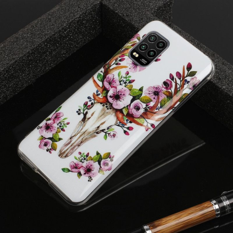 Case Hoesje Xiaomi Mi 10 Lite Telefoonhoesje Eland Met Fluorescerende Bloemen