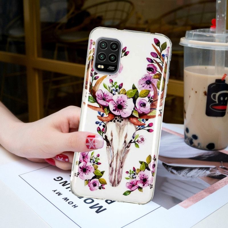 Case Hoesje Xiaomi Mi 10 Lite Telefoonhoesje Eland Met Fluorescerende Bloemen