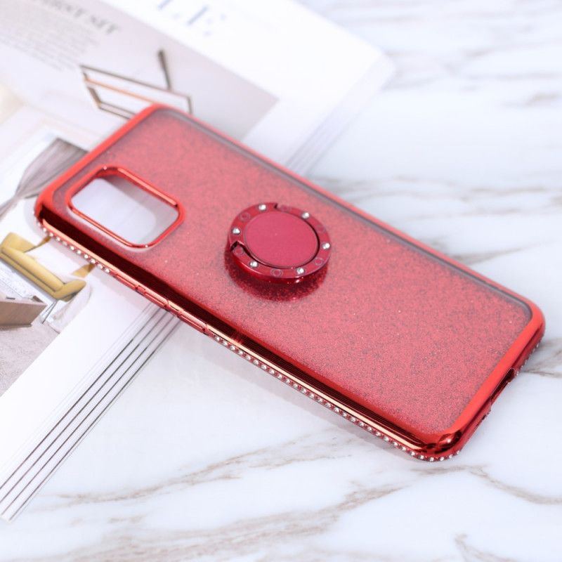 Cover Hoesje Xiaomi Mi 10 Lite Paars Rood Telefoonhoesje Pailletten En Diamanten Met Ringsteun