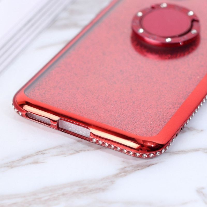 Cover Hoesje Xiaomi Mi 10 Lite Paars Rood Telefoonhoesje Pailletten En Diamanten Met Ringsteun