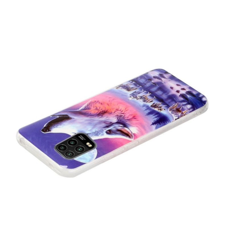 Hoesje Xiaomi Mi 10 Lite Donkerblauw Zwart Serie Fluorescerende Wolven