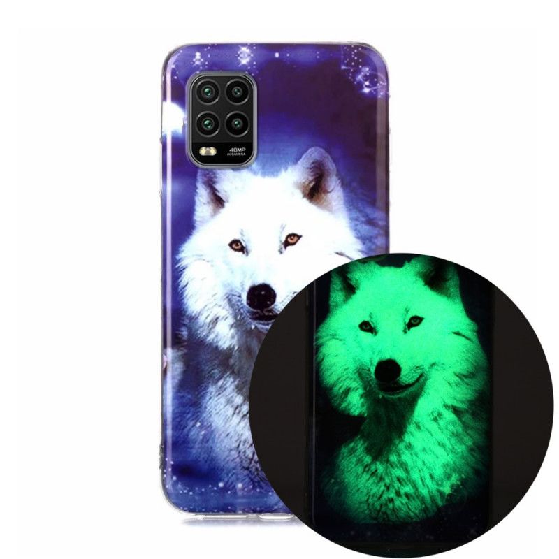 Hoesje Xiaomi Mi 10 Lite Donkerblauw Zwart Serie Fluorescerende Wolven