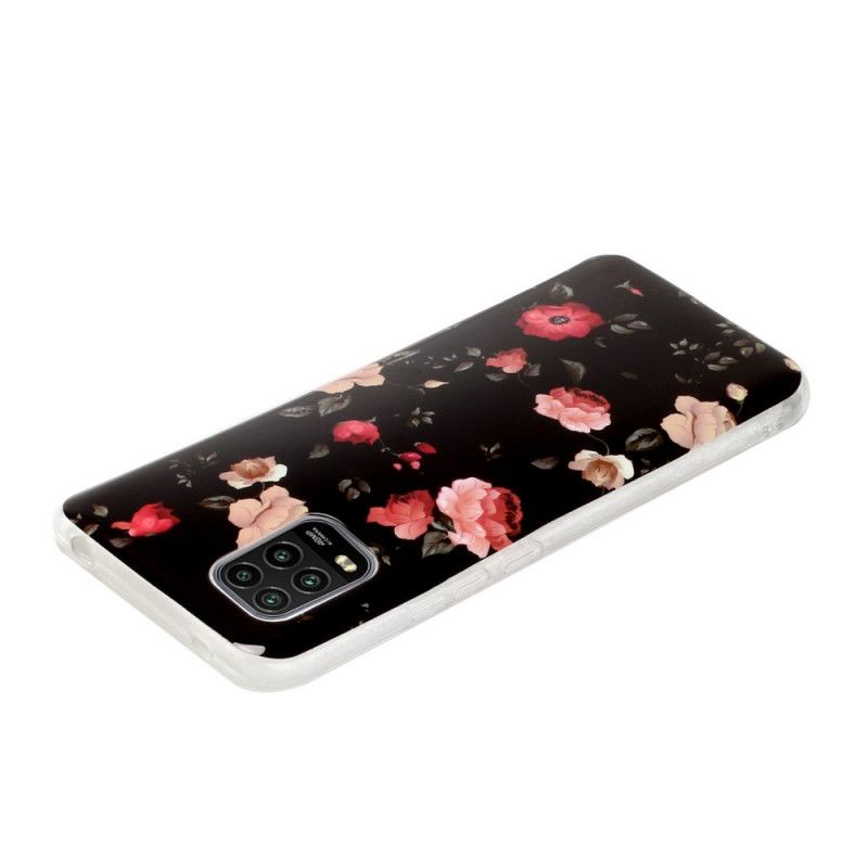 Hoesje Xiaomi Mi 10 Lite Donkerrood Zwart Fluorescerende Bloemen