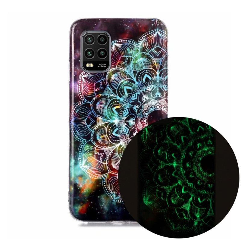 Hoesje Xiaomi Mi 10 Lite Donkerrood Zwart Fluorescerende Bloemen