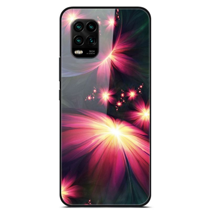 Hoesje Xiaomi Mi 10 Lite Marineblauw Donkerblauw Decoratieve Bloemen Van Gehard Glas