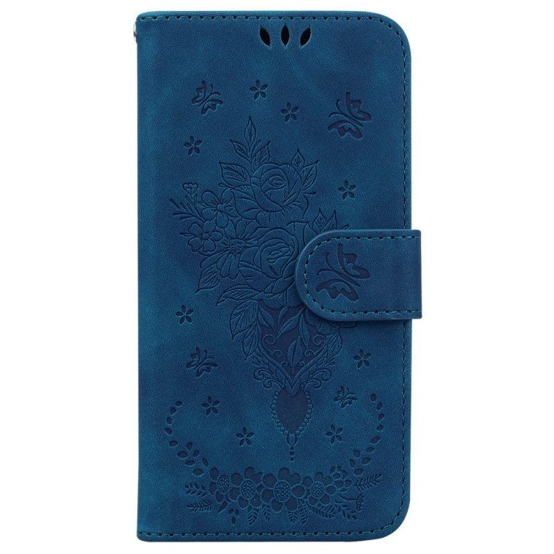 Leren Hoesje voor Xiaomi 12 / 12X Met Ketting Strappy Rozen En Vlinders