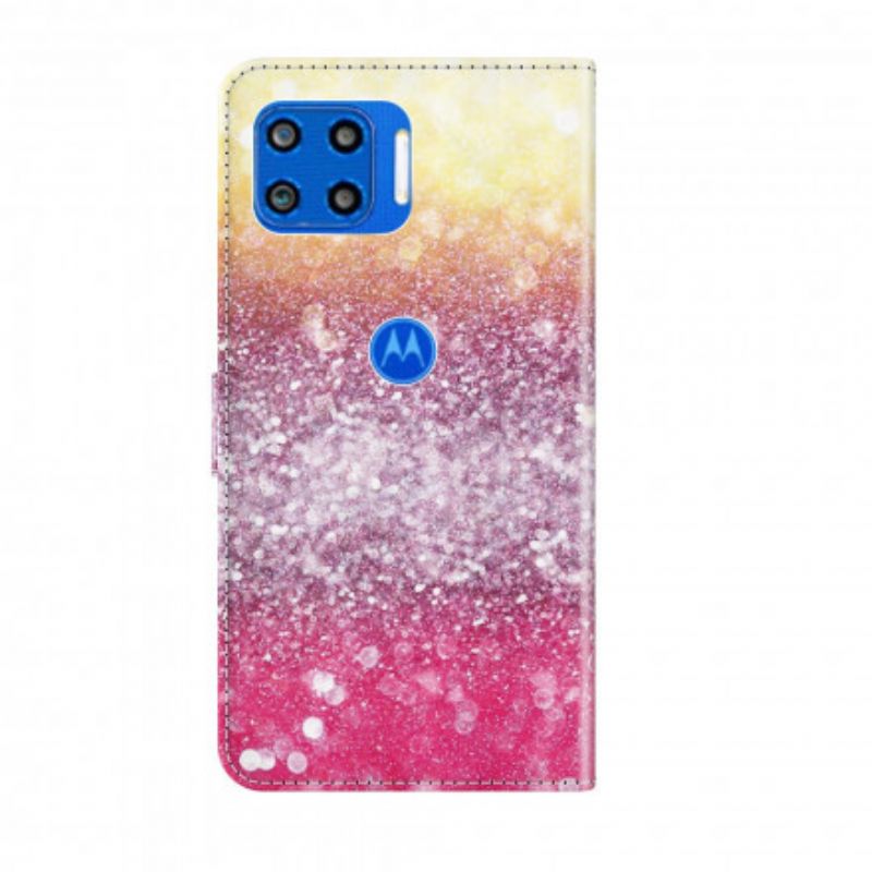 Leren Hoesje Moto G 5g Plus Magenta Glitterverloop Bescherming Hoesje