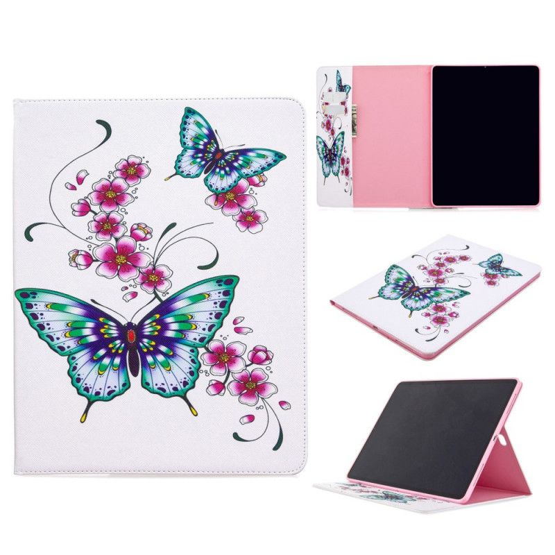 Leren Hoesje voor iPad Pro 12.9" (2018) (2020) Roze Vlinder Print Patroon