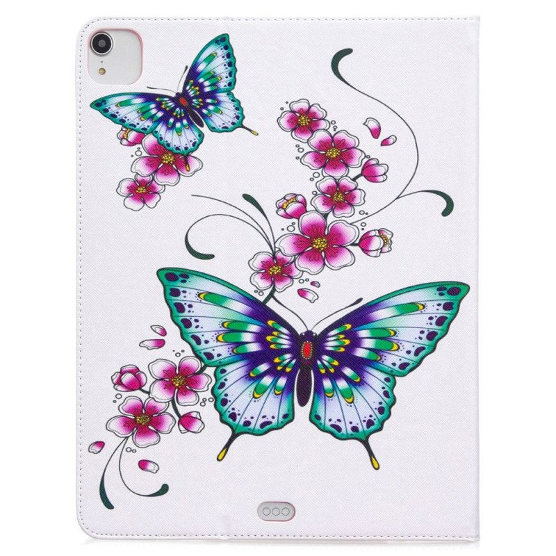 Leren Hoesje voor iPad Pro 12.9" (2018) (2020) Roze Vlinder Print Patroon