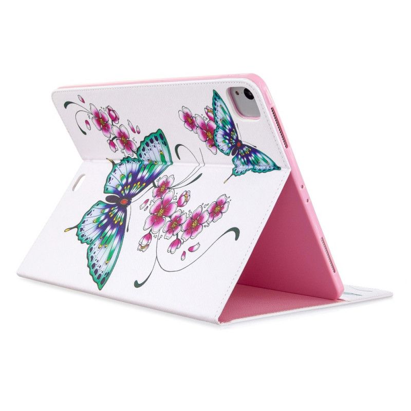 Leren Hoesje voor iPad Pro 12.9" (2018) (2020) Roze Vlinder Print Patroon