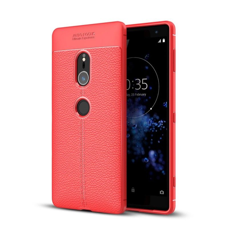 Hoesje Sony Xperia XZ2 Grijs Zwart Dubbellijn Lychee Leereffect