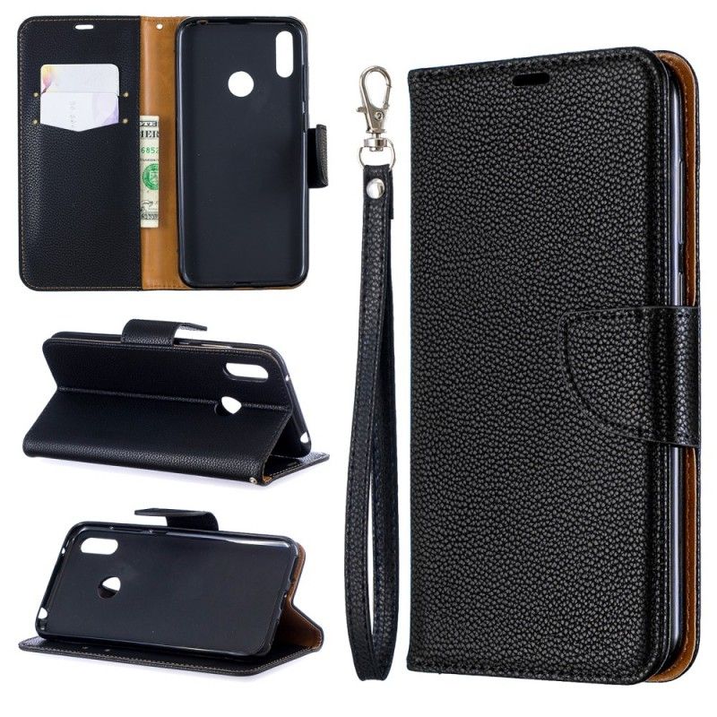 Cover Folio-hoesje Huawei Y7 2019 Grijs Zwart Telefoonhoesje Lychee Schuine Flap