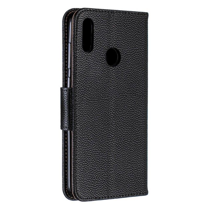 Cover Folio-hoesje Huawei Y7 2019 Grijs Zwart Telefoonhoesje Lychee Schuine Flap