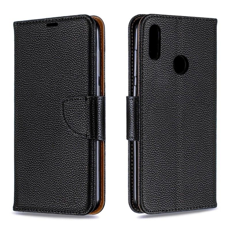 Cover Folio-hoesje Huawei Y7 2019 Grijs Zwart Telefoonhoesje Lychee Schuine Flap