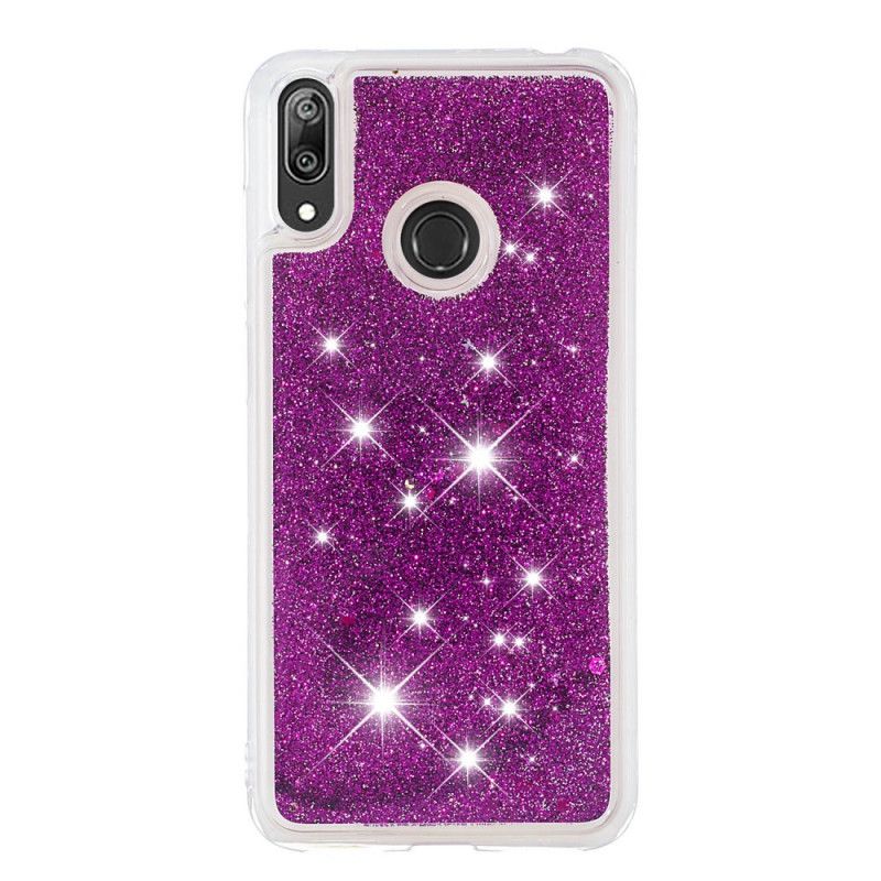 Cover Hoesje Huawei Y7 2019 Paars Lichtblauw Telefoonhoesje Glitterpoeder