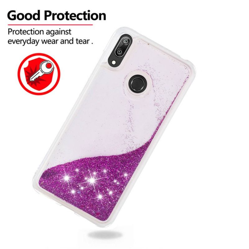 Cover Hoesje Huawei Y7 2019 Paars Lichtblauw Telefoonhoesje Glitterpoeder