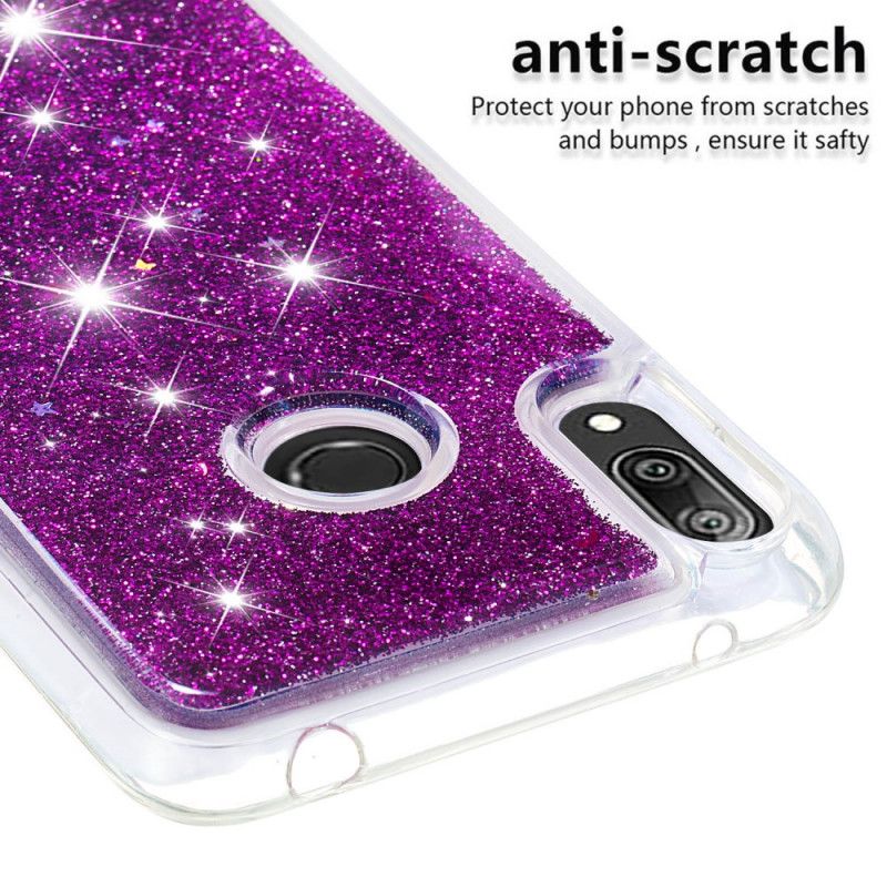 Cover Hoesje Huawei Y7 2019 Paars Lichtblauw Telefoonhoesje Glitterpoeder