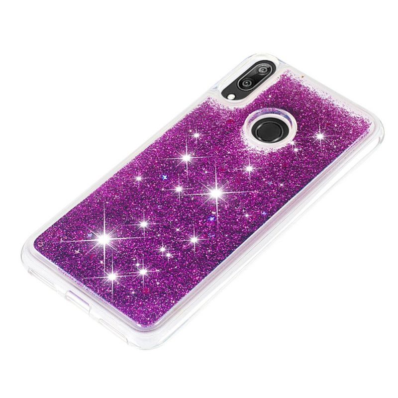 Cover Hoesje Huawei Y7 2019 Paars Lichtblauw Telefoonhoesje Glitterpoeder