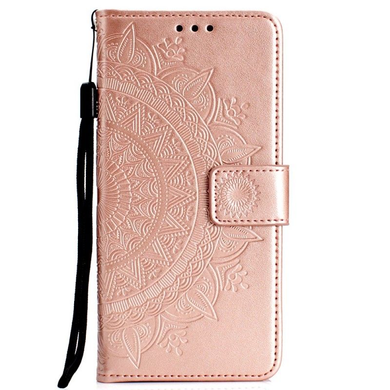 Flip Case Leren Huawei Y7 2019 Magenta Grijs Zon Mandala