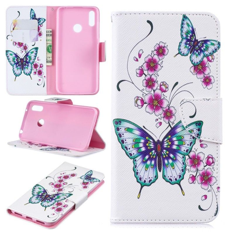 Flip Case Leren Huawei Y7 2019 Prachtige Vlinders