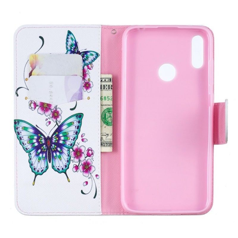 Flip Case Leren Huawei Y7 2019 Prachtige Vlinders