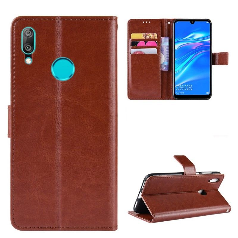 Flip Case Leren Huawei Y7 2019 Rood Zwart Flitsend Kunstleer