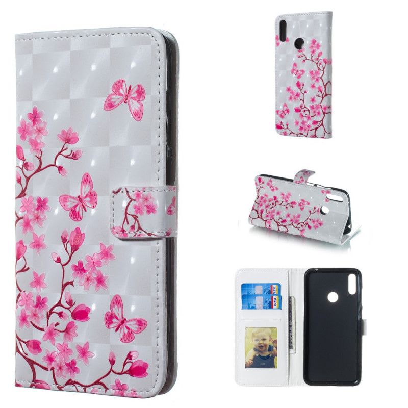 Flip Case Leren Huawei Y7 2019 Roze Roze Groente