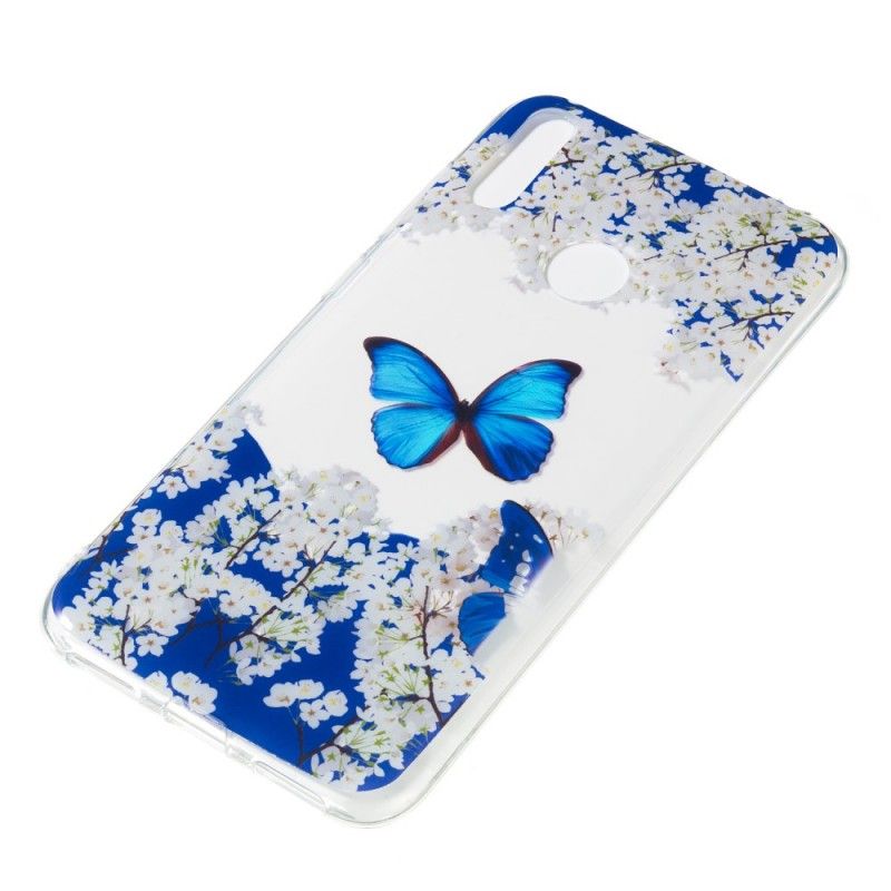 Hoesje Huawei Y7 2019 Blauwe Vlinder En Winterbloemen