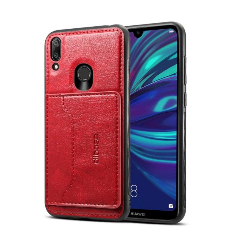 Hoesje Huawei Y7 2019 Rood Zwart Kaarthouder Van Imitatieleer