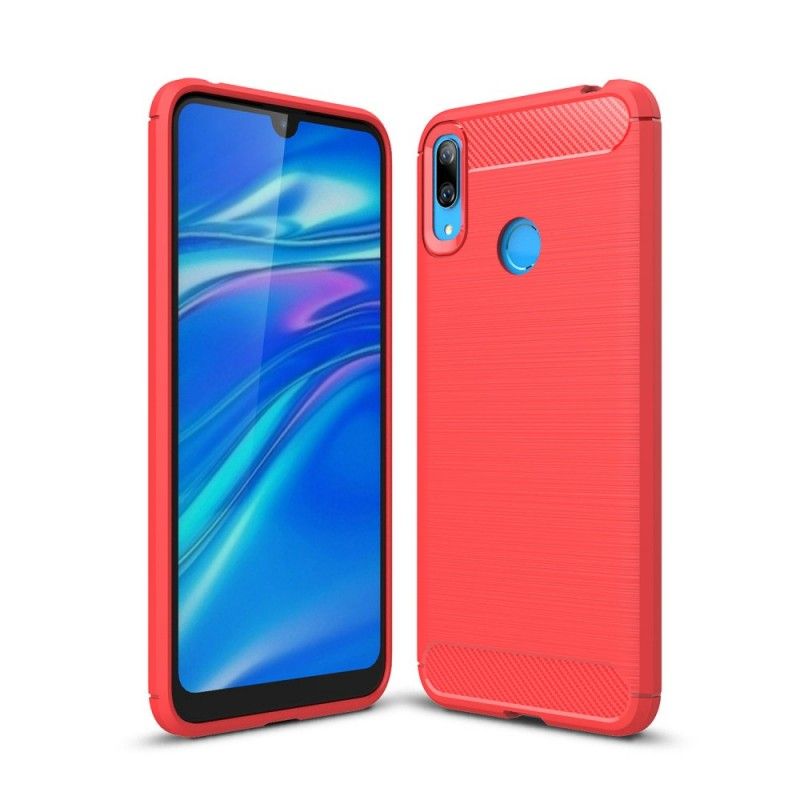 Hoesje voor Huawei Y7 2019 Rood Zwart Geborsteld Koolstofvezel