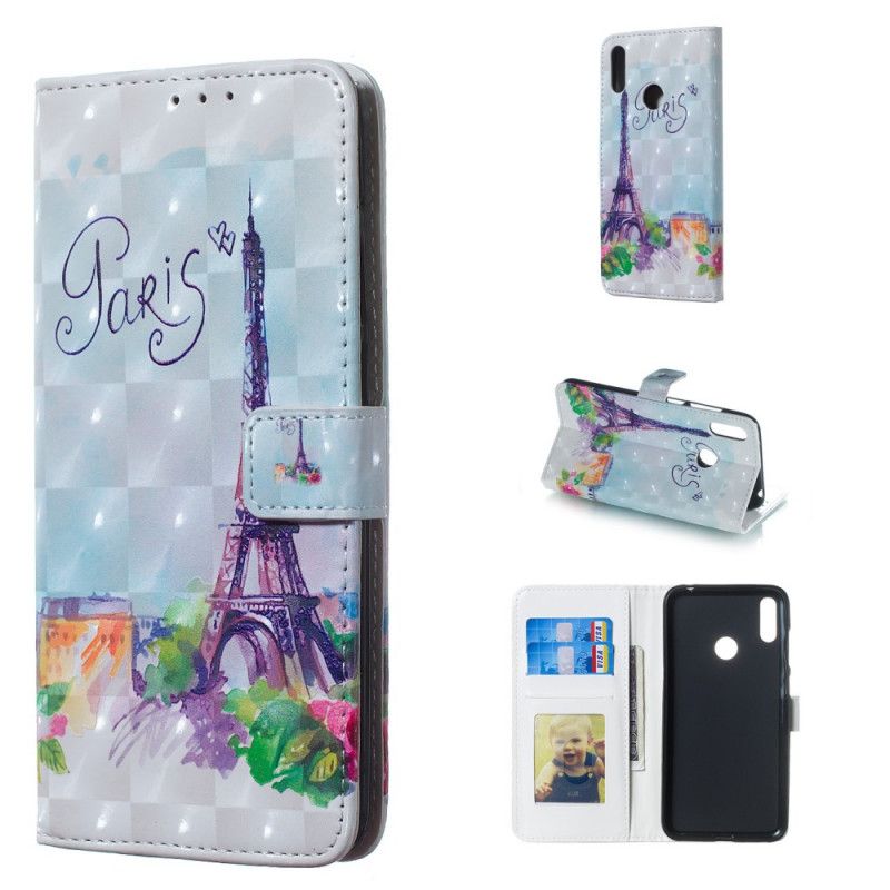 Leren Hoesje Huawei Y7 2019 Eiffeltoren In Aquarel