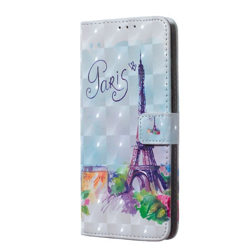 Leren Hoesje Huawei Y7 2019 Eiffeltoren In Aquarel