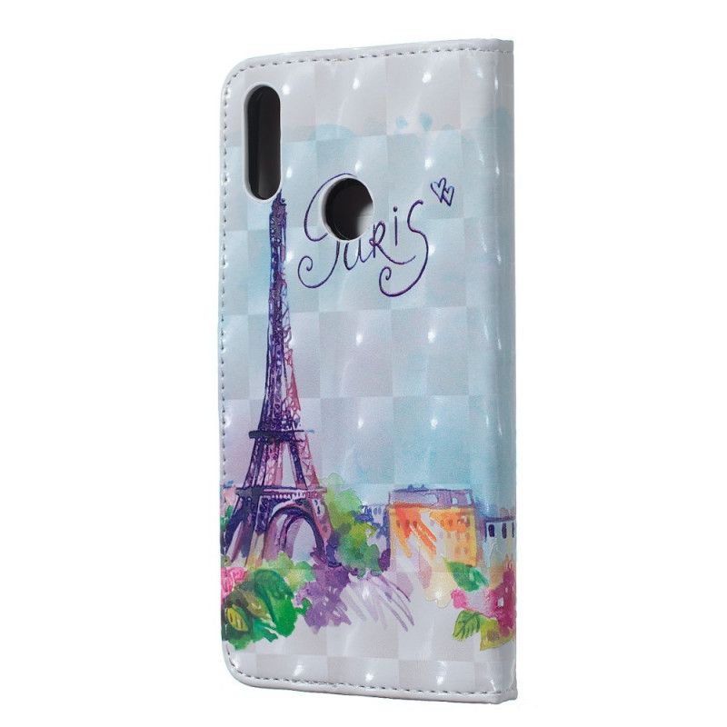 Leren Hoesje Huawei Y7 2019 Eiffeltoren In Aquarel