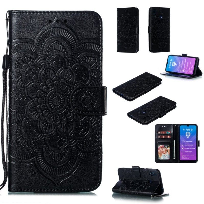 Leren Hoesje Huawei Y7 2019 Grijs Zwart Hele Mandala