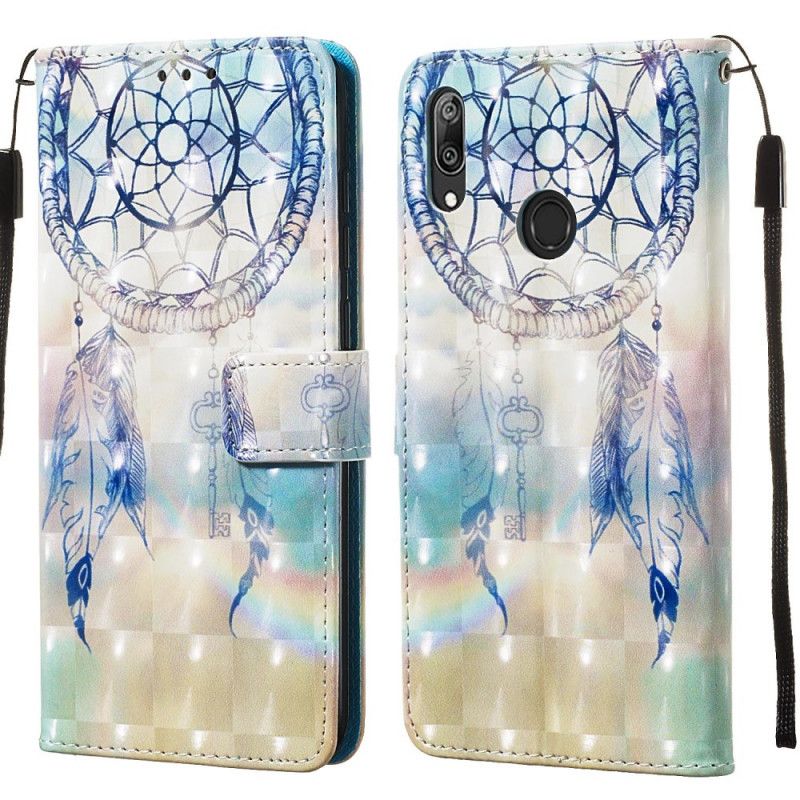 Leren Hoesje Huawei Y7 2019 Lichtblauw Dromenvanger Met 3D-Effect