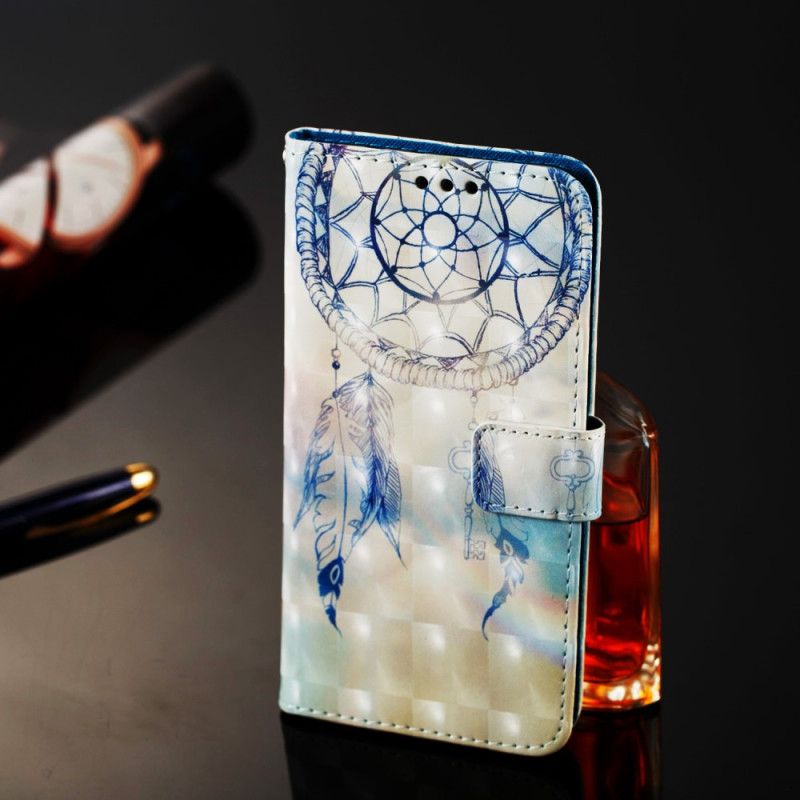 Leren Hoesje Huawei Y7 2019 Lichtblauw Dromenvanger Met 3D-Effect