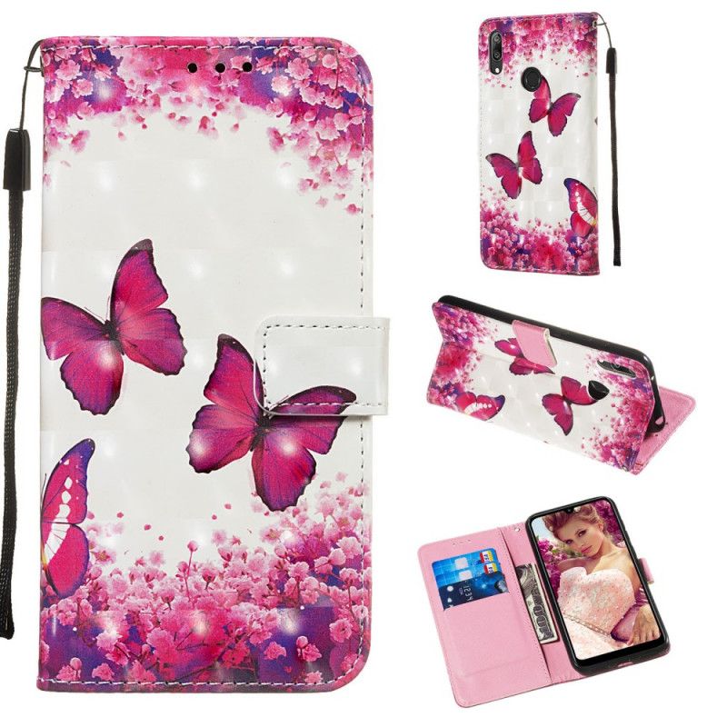 Leren Hoesje Huawei Y7 2019 Rode Vlinders 3D Effect