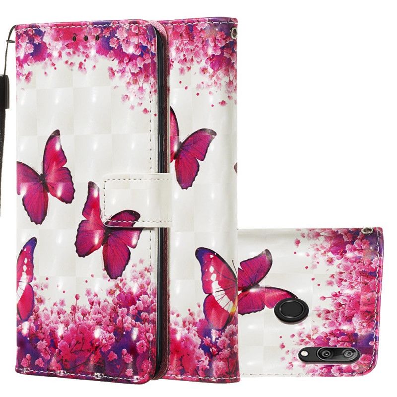 Leren Hoesje Huawei Y7 2019 Rode Vlinders 3D Effect