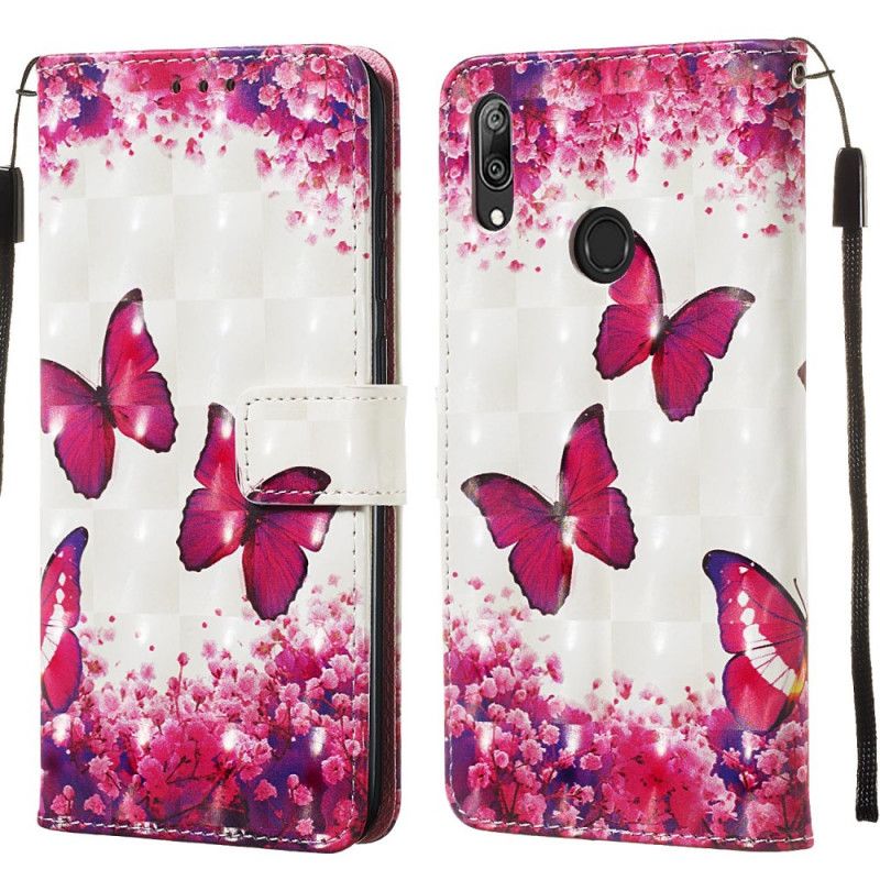 Leren Hoesje Huawei Y7 2019 Rode Vlinders 3D Effect