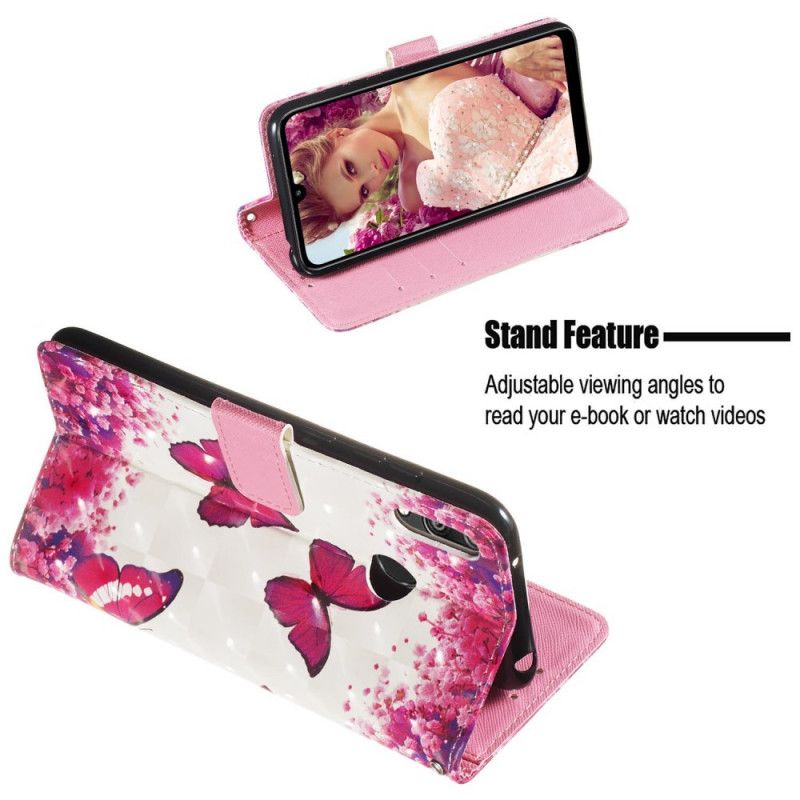 Leren Hoesje Huawei Y7 2019 Rode Vlinders 3D Effect