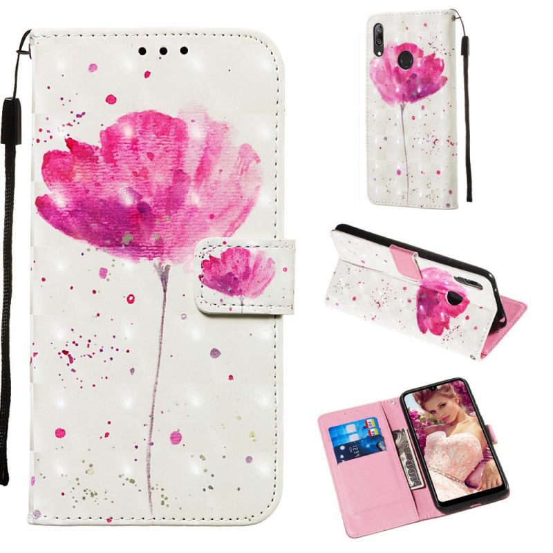 Leren Hoesje Huawei Y7 2019 Telefoonhoesje 3D Effect Aquarel Klaproos