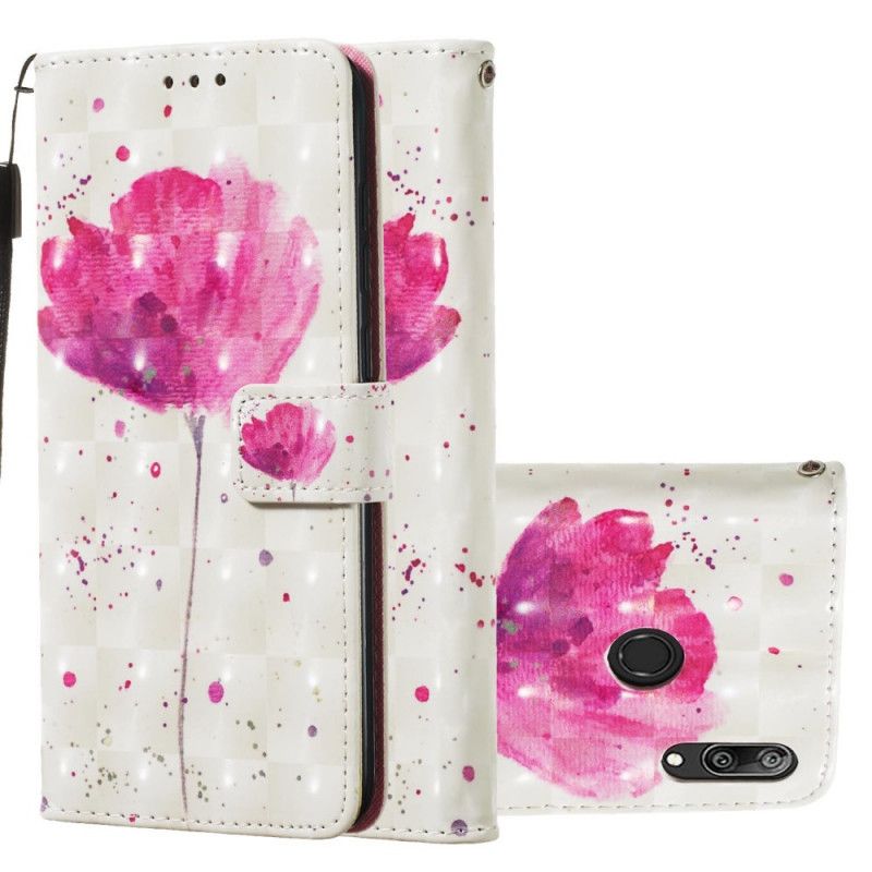 Leren Hoesje Huawei Y7 2019 Telefoonhoesje 3D Effect Aquarel Klaproos