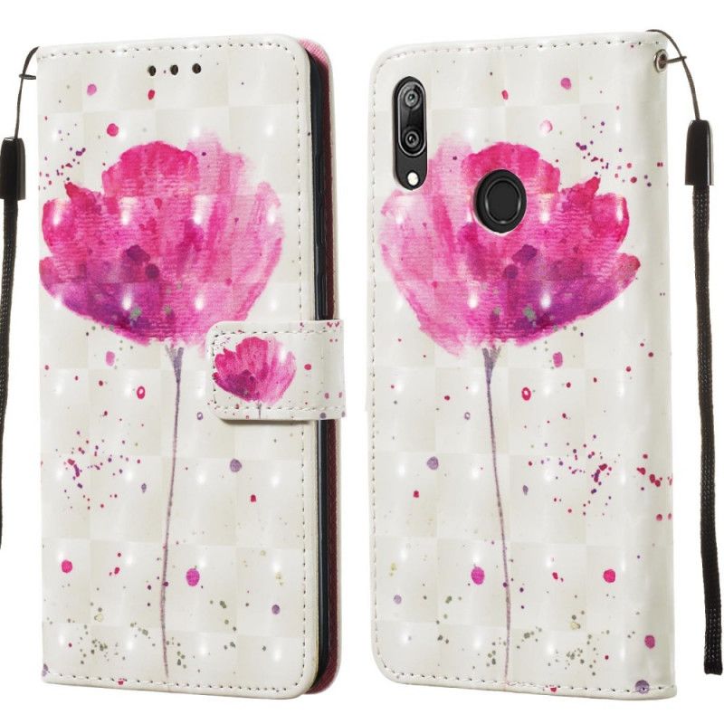 Leren Hoesje Huawei Y7 2019 Telefoonhoesje 3D Effect Aquarel Klaproos