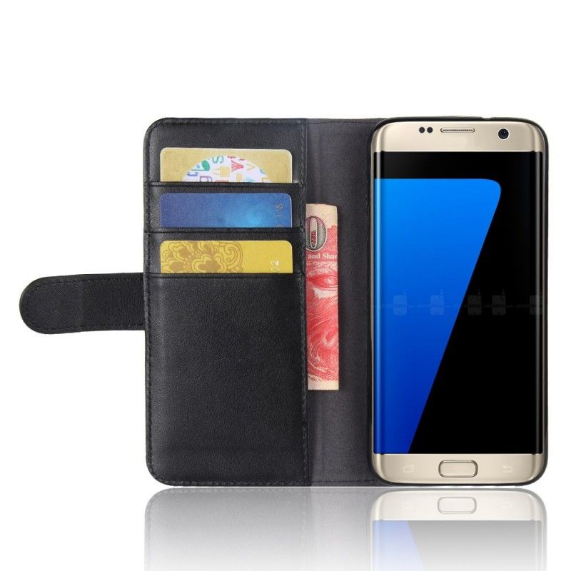 Leren Hoesje voor Samsung Galaxy S7 Edge Bruin Zwart Splitleer