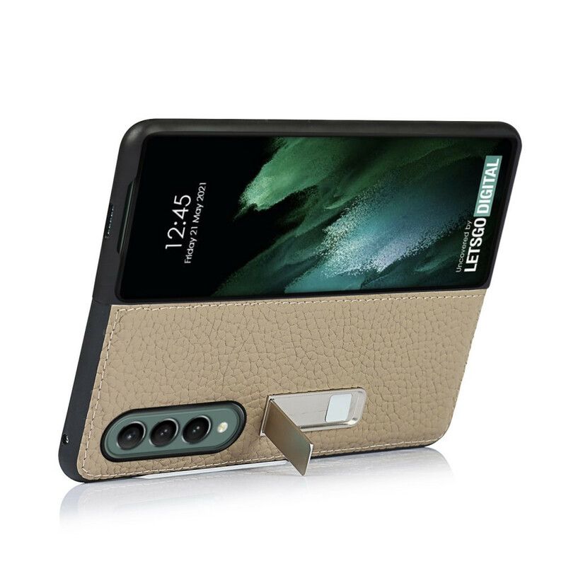 Hoesje Samsung Galaxy Z Fold 3 5g Echt Litchi Leer Handsfree Ondersteuning