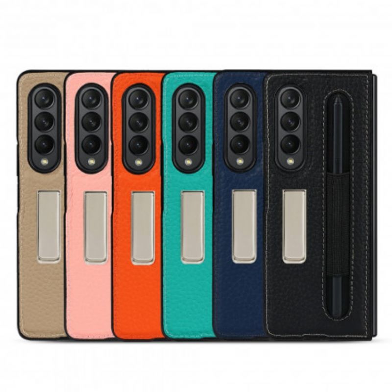 Hoesje Voor Samsung Galaxy Z Fold 3 5g Litchi Lederen Standaard